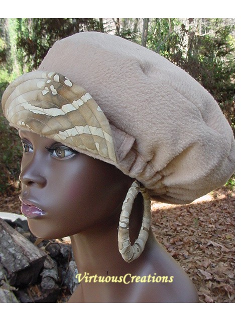Billed Hat-Tan-Brn & Tan Batik-Reversible w/Matching Earrings