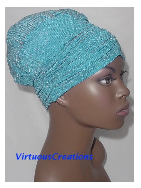 Turban-Turquoise Blue Glitter
