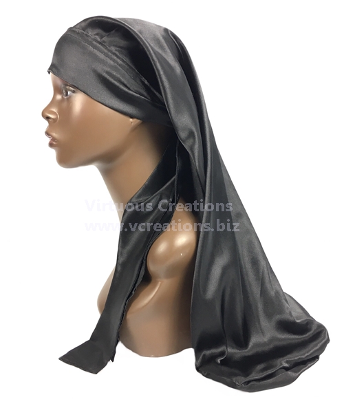 Long Satin Bonnet Sleep Cap,Black Extra Large Silk Bonnet for