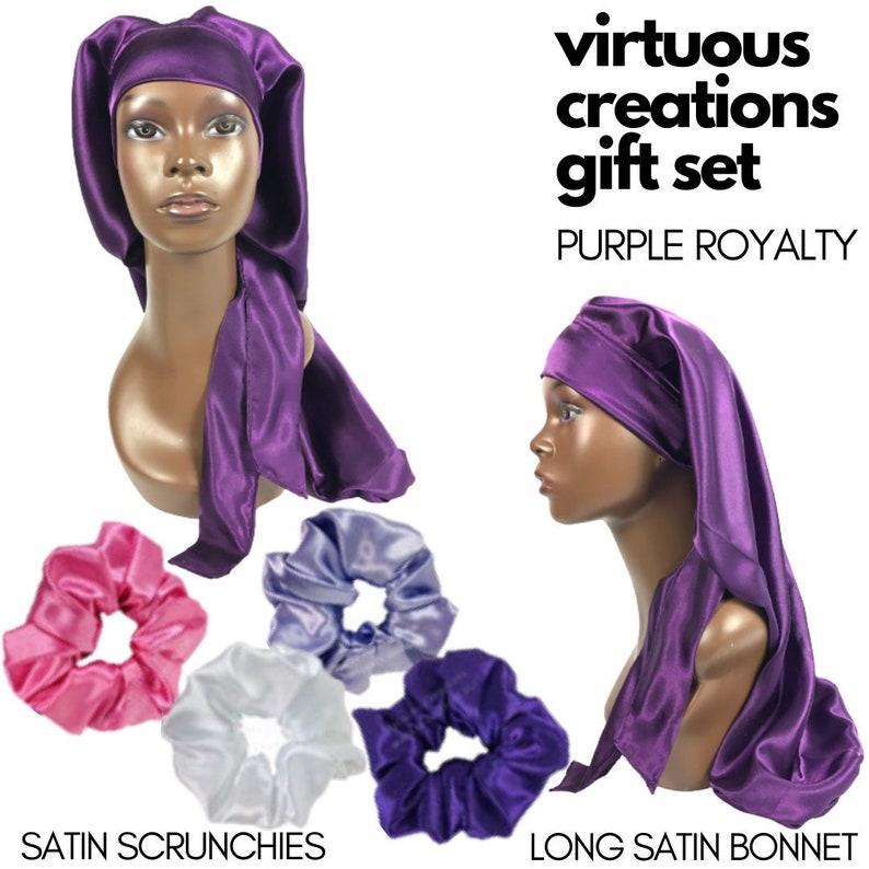 Gift Set-Long Bonnet And Scrunchies (Purple)