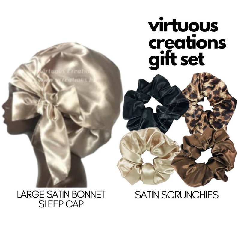 Gift Set-Satin Bonnet and Scrunchies (Taupe And Cheetah)