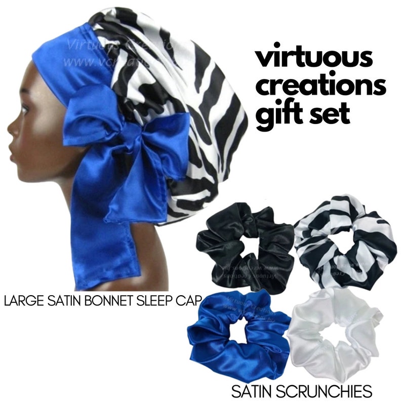 Gift Set-Satin Bonnet and Scrunchies (Zebra-White and Black)