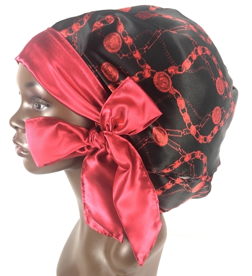 Satin Bonnet, Single Layered (Chain Red & Black) Satin Sleep Bonnet
