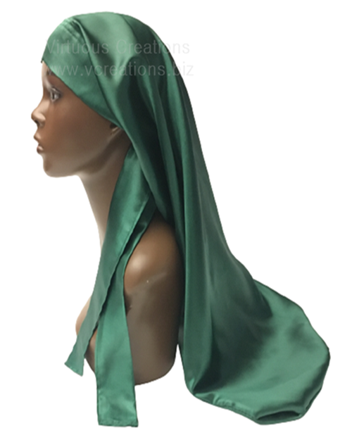 Extra Long Satin Braid Locs Bonnet Sleep Cap With Ties (Forest Green)