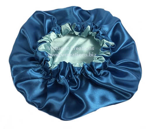 Satin Bonnet-Reversible (Teenagers) Turquoise & Light Blue